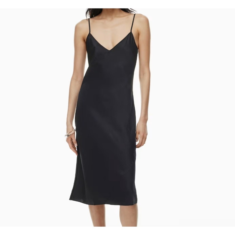 Wilfred Only Slip Satin Midi Dress Sleeveless V-Neck Minimalist Black Large